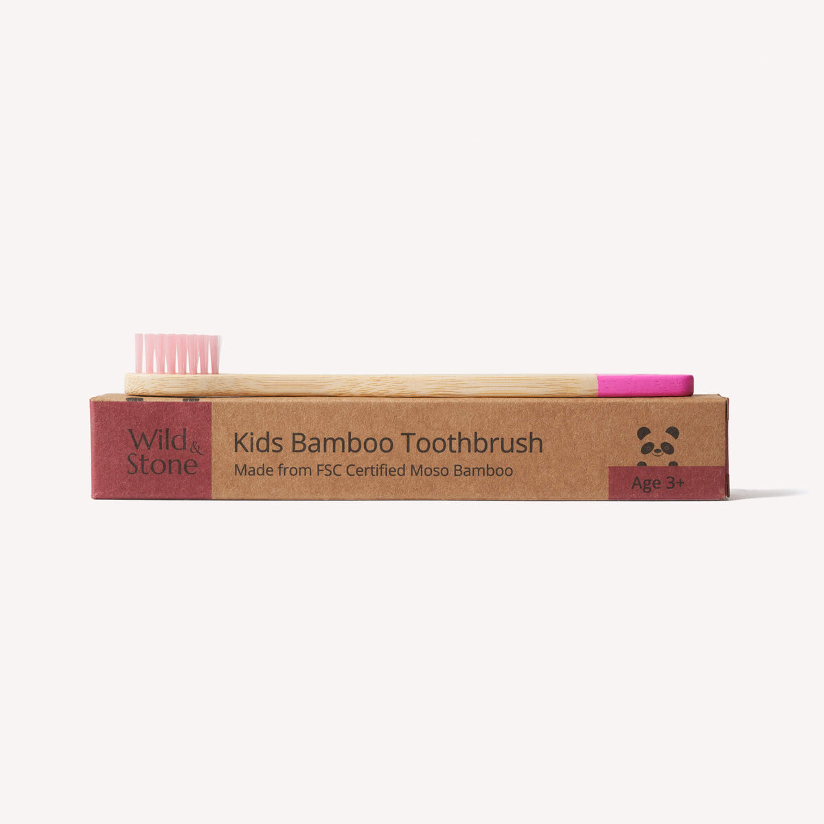 Children's Bamboo Toothbrush on top of packaging.