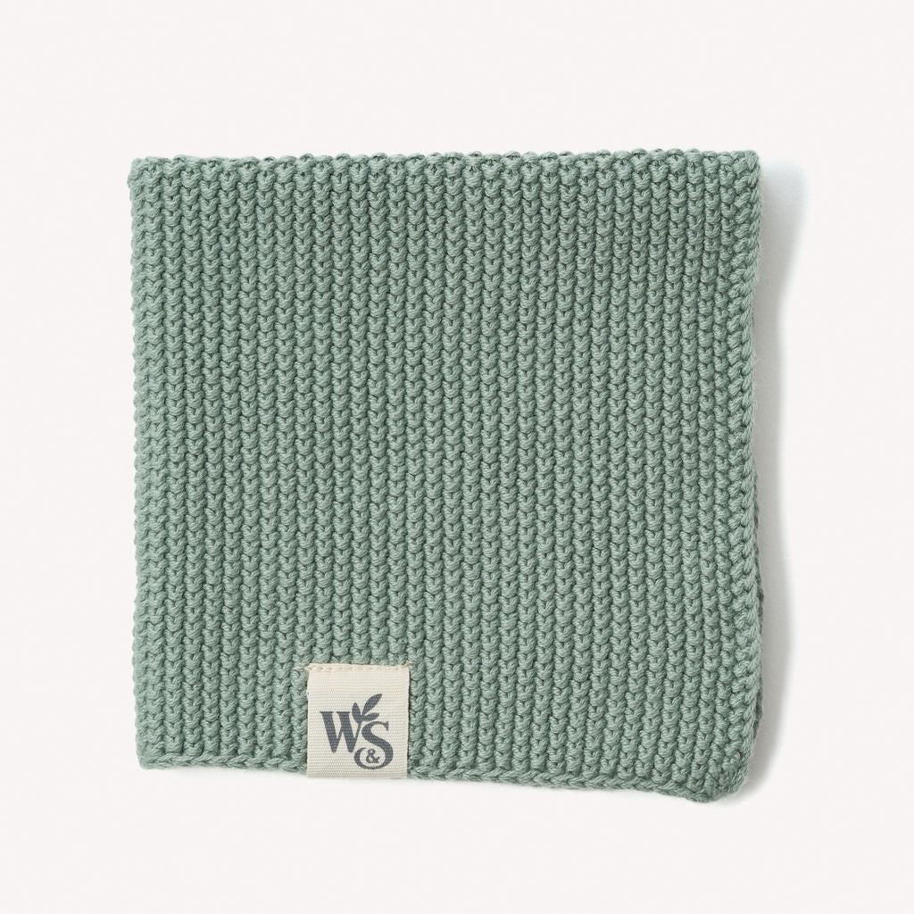 Green Knitted Organic Cotton Dishcloth.