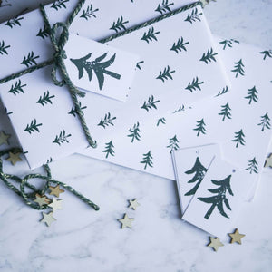 White Christmas Tree Wrapping Paper & Matching Tags - 50cm x 70cm - 5 Sheets