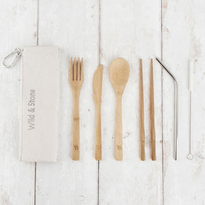 Reusable Bamboo Picnic Cutlery Set - 8 Piece