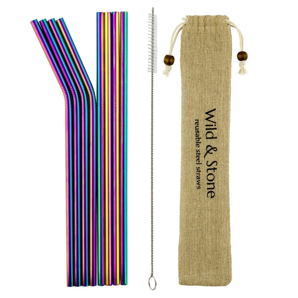 Reusable Stainless Steel Drinking Straws Rainbow 8 Pack