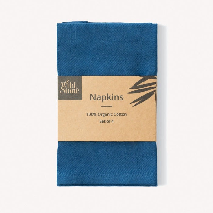 Blue Organic Cotton Napkins - Set of 4