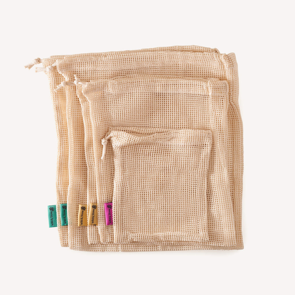 Reusable Mesh Produce Bags - Organic Cotton - Set of 5