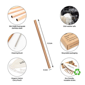 Reusable Rose Gold Straws - Steel - 6 Pack