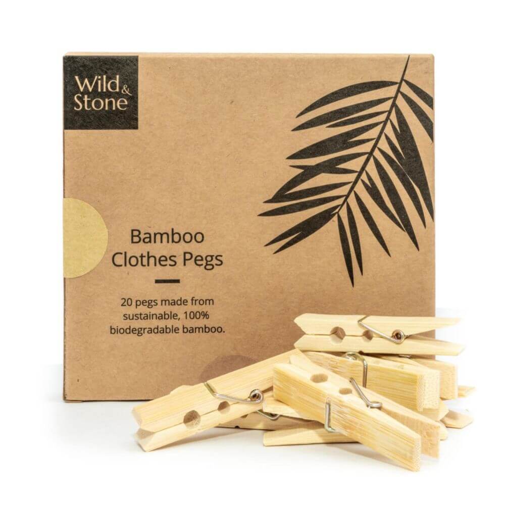 Bamboo Clothes Pegs Biodegradable 20 Pack Wild & Stone