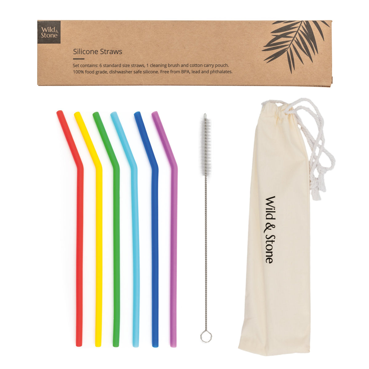 Reusable Silicone Drinking Straws with cleaning brush and case.