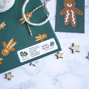 Christmas Gingerbread - Eco Wrapping Paper & Matching Tags - 50cm x 70cm - 5 Sheets