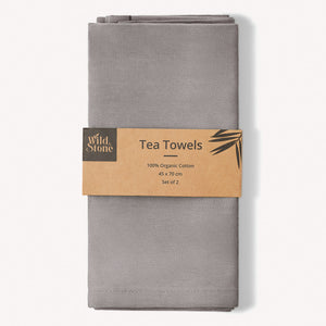 Organic Cotton Tea Towels - Herringbone Weave - Set of 2