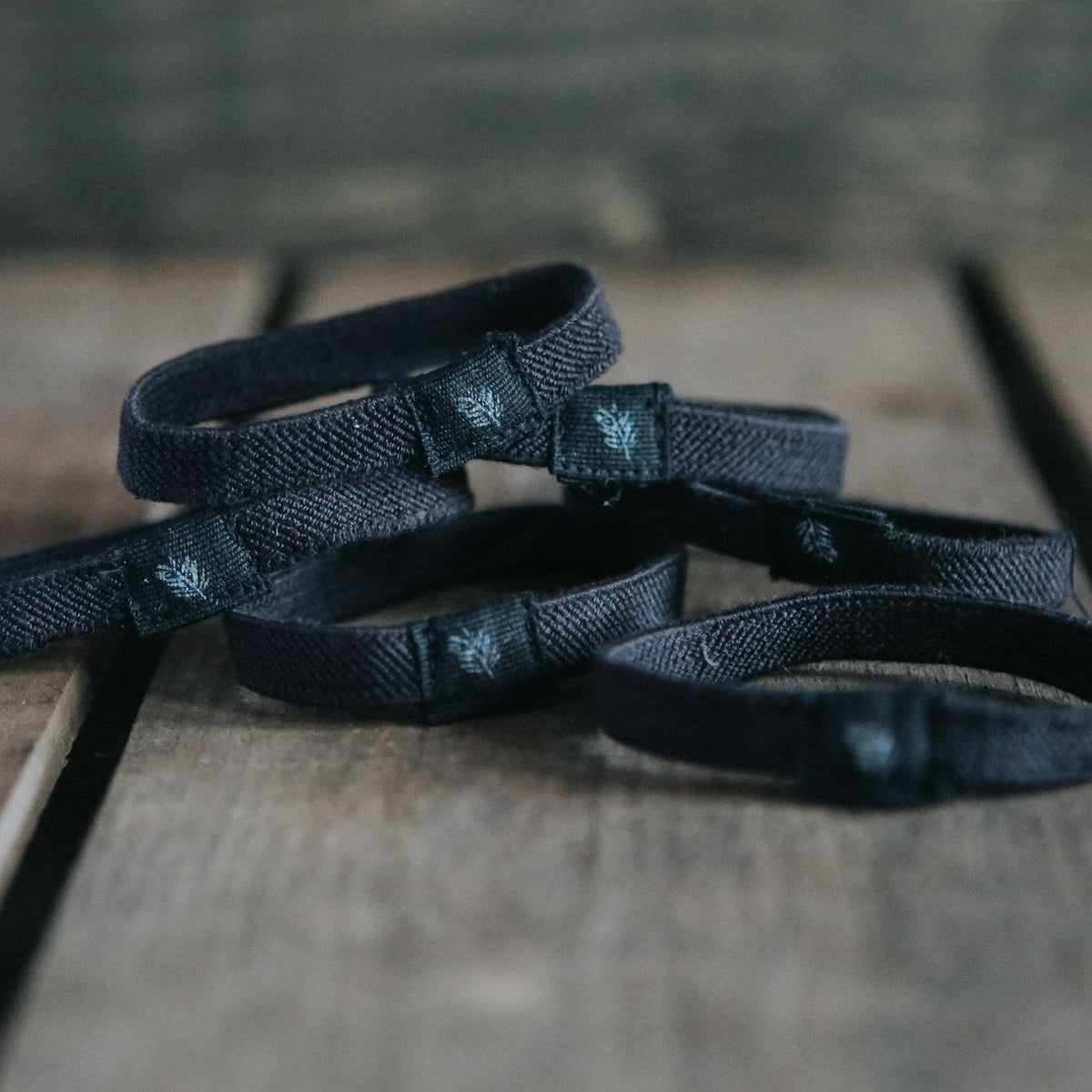 Close up of Plastic Free Hair Ties in black.