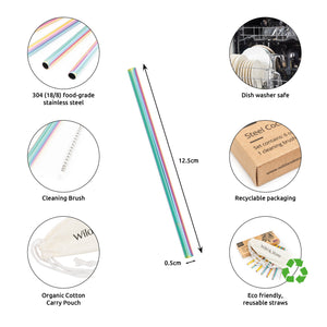 Reusable Steel Cocktail Straws - Rainbow - 6 Pack