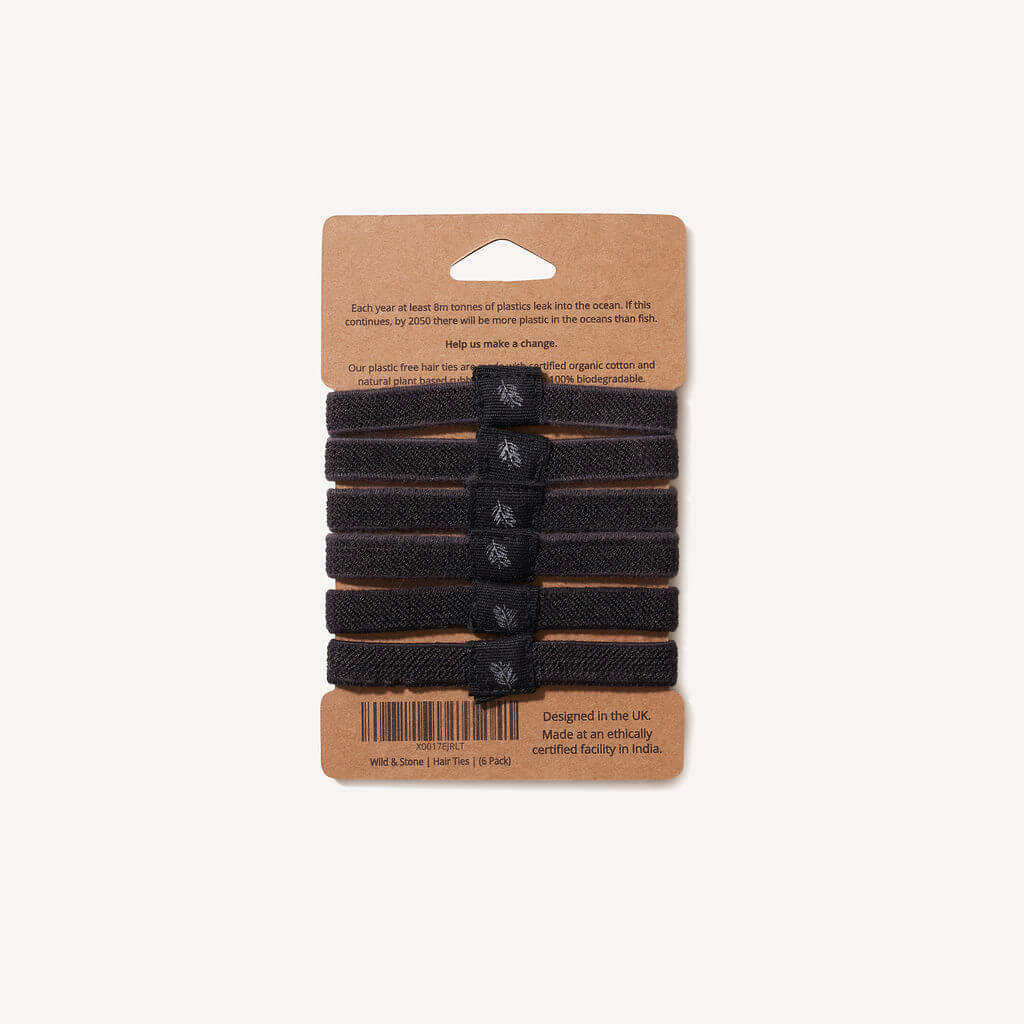 Back view of Plastic Free Hair Ties - 6 Pack - Black