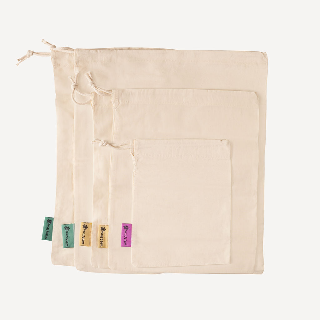 Reusable Canvas Produce Bags - Organic Cotton - Set of 5