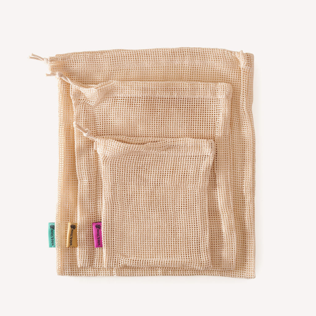 Reusable Mesh Produce Bags - Organic Cotton - Set of 3
