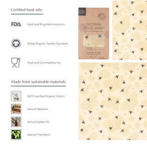 Beeswax Food Wraps - Organic & Reusable - Honeycomb - Single Trial Pack