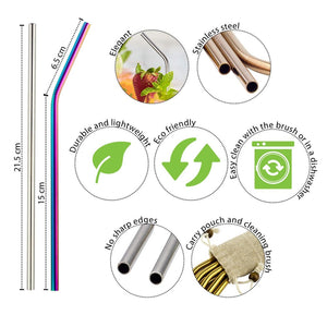 Neon Rainbow Stainless Steel Reusable Straw 