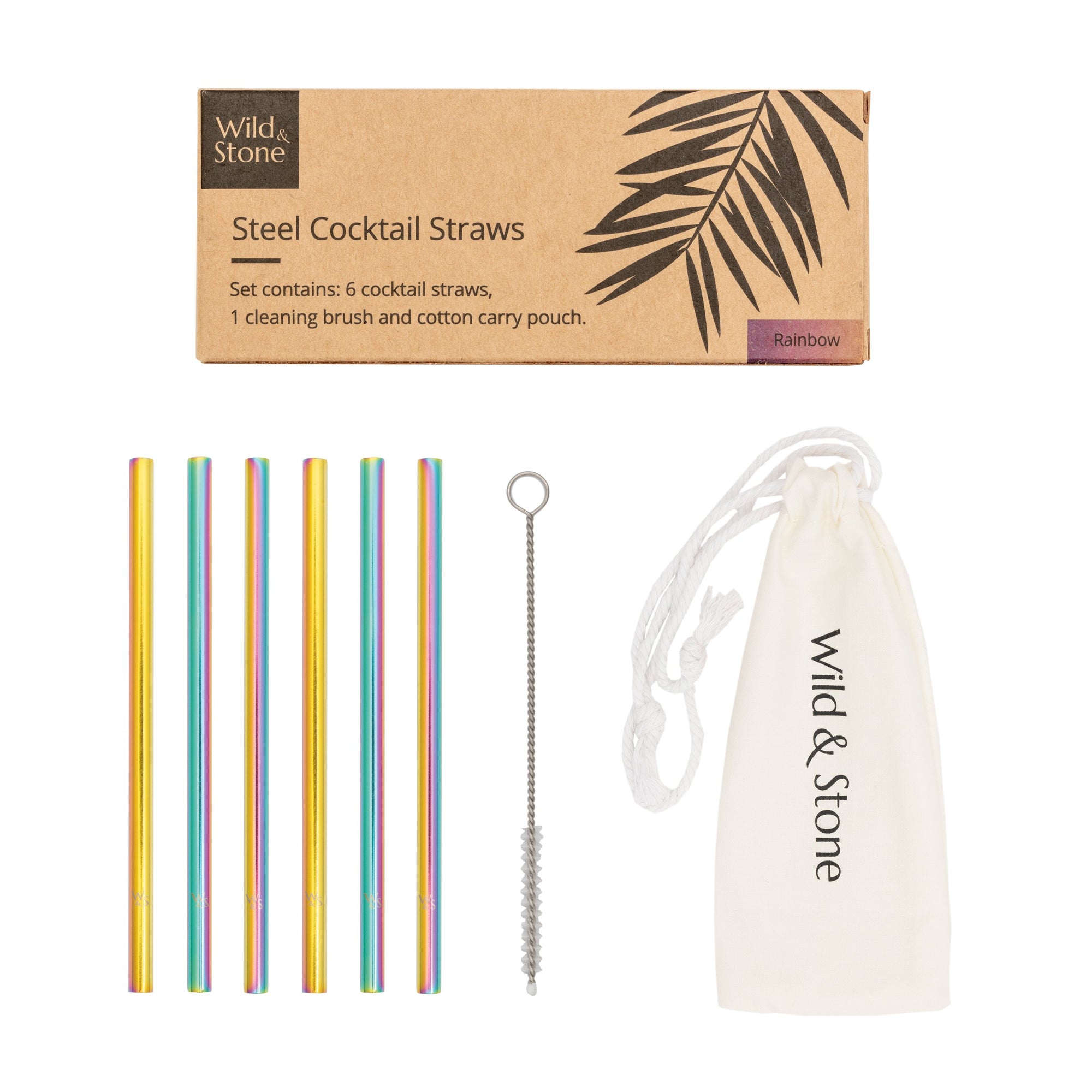 Reusable Steel Cocktail Straws - Rainbow - 6 Pack